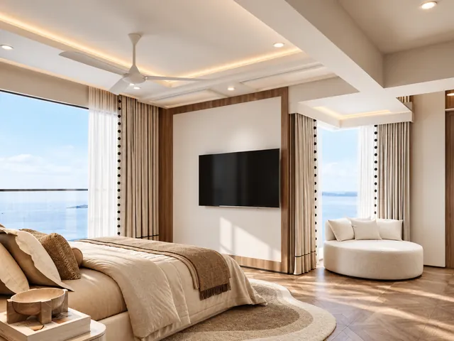 Sea-facing bedroom in the 10 BHK mansion at Khushi Palacio