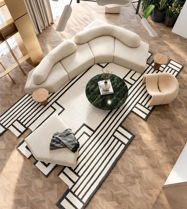 Living room seating seen from above